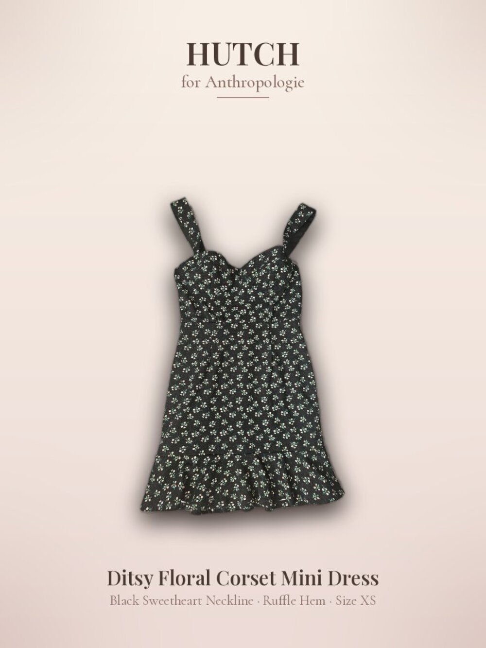 Hutch Anthropologie Black Ditsy Floral Mini Slip Dress Size XS